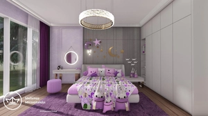 طراحی اتاق خواب نوجوان با تم بنفش