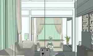 طراحی داخلی فضای نشیمن و پذیرایی نئوکلاسیک برای اسکچاپ