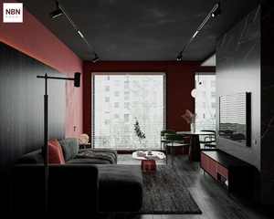 طراحی داخلی نشیمن و آشپزخانه مینیمال با تم مشکی برای اسکچاپ