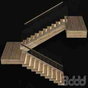 راه پله چوبی با دست انداز شیشه ای Stairs made of wood