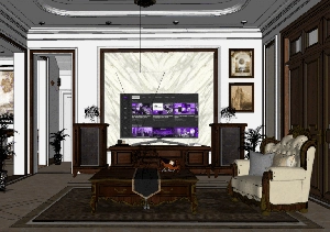 طراحی داخلی نشیمن و آشپزخانه نئوکلاسیک برای اسکچاپ