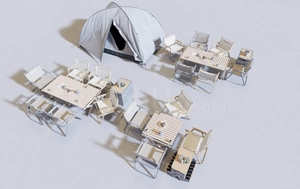 مجموعه ای از چادر برای کمپینگ در طبیعت برای اسکچاپ