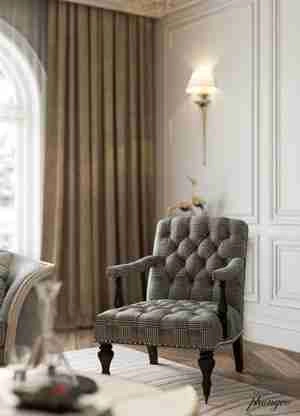 طراحی داخلی فضای نشیمن به سبک نئوکلاسیک برای اسکچاپ