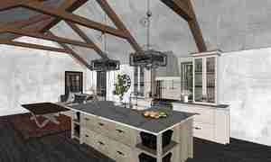 آشپزخانه‌ای مدرن با تلفیق زیبای سبک روستیک برای اسکچاپ