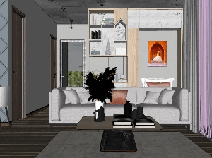 طراحی داخلی نشیمن و آشپزخانه مدرن برای اسکچاپ