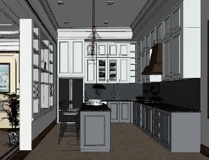 طراحی داخلی نشیمن و آشپزخانه نئوکلاسیک برای اسکچاپ