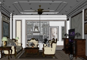 طراحی داخلی نشیمن و آشپزخانه نئوکلاسیک برای اسکچاپ