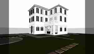 خانه‌ای کلاسیک با جذابیت شبانه در باغی دل‌انگیز برای اسکچاپ