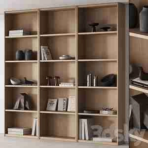 قفسه چوبی با کتاب و لوازم دکوری  bookcase and rack  minimal wood with decor