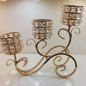 شمعدان رومیزی طلایی کریستال