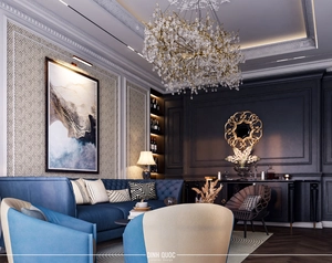 طراحی داخلی فضای نشیمن و ناهارخوری نئوکلاسیک برای اسکچاپ