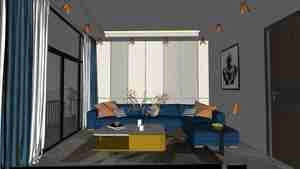 طراحی داخلی فضای نشیمن با رنگ های شاد برای اسکچاپ