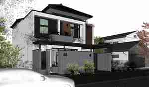 طراحی نما خانه مسکونی با جزئیات خیابان و همسایگی برای اسکچاپ