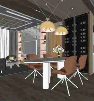 طراحی داخلی فضای نشیمن و آشپزخانه برای اسکچاپ