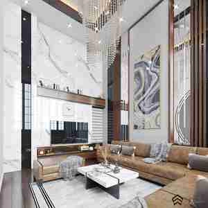 طراحی داخلی نشیمن و تی وی وال برای اسکچاپ