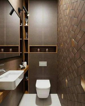طراحی سرویس بهداشتی مدرن با سنگ و دیوار پوش سه بعدی