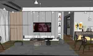 طراحی داخلی فضای نشیمن و آشپزخانه مدرن و لوکس برای اسکچاپ