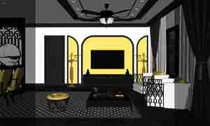 طراحی داخلی فضای نشیمن با تلفیقی از هنرهای شرقی و مدرن برای اسکچاپ