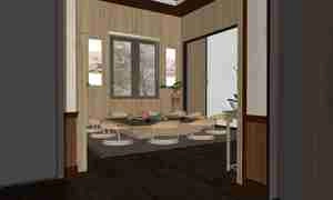 طراحی داخلی آشپزخانه و اتاق چایی خوری به سبک ژاپنی برای اسکچاپ