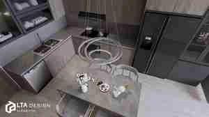 طراحی داخلی نشیمن و آشپزخانه مدرن و مینیمال برای اسکچاپ