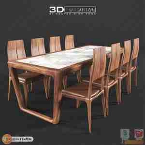 میز و صندلی ناهارخوری چوبی با فرم منحنی برای اسکچاپ
