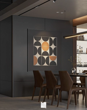 طراحی فضای نشیمن و آشپزخانه لوکس با تم رنگی دودی تیره