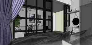 فضای داخلی نشیمن و اتاق خواب مدرن برای اسکچاپ