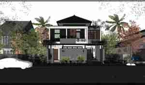 طراحی نما خانه مسکونی با جزئیات خیابان و همسایگی برای اسکچاپ