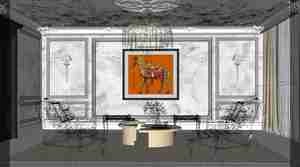 طراحی داخلی فضای نشیمن به سبک نئوکلاسیک برای اسکچاپ