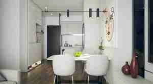 طراحی داخلی فضای نشیمن و آشپزخانه برای اسکچاپ