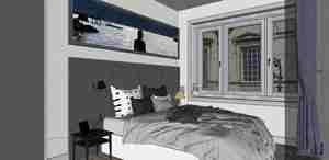 فضای داخلی نشیمن و اتاق خواب مدرن برای اسکچاپ