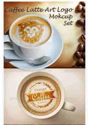 موکاپ روی Caffee Latte Art Logo Mockup Set
