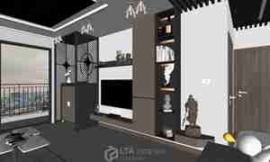 طراحی داخلی نشیمن و آشپزخانه مدرن و مینیمال برای اسکچاپ