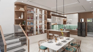 طراحی داخلی فضای نشیمن و آشپزخانه مدرن برای اسکچاپ