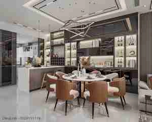 طراحی داخلی فضای نشیمن و آشپزخانه مدرن برای اسکچاپ