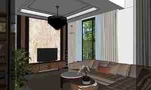 طراحی داخلی نشیمن و آشپزخانه مدرن و مینیمال برای اسکچاپ