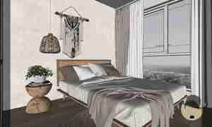 طراحی داخلی نشیمن و آشپزخانه و اتاق خواب مدرن و مینیمال برای اسکچاپ