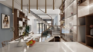 طراحی داخلی فضای نشیمن و آشپزخانه مدرن برای اسکچاپ