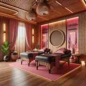 طراحی اتاق ماساژ لوکس با تم چوب و رنگ صورتی