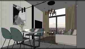 طراحی داخلی فضای نشیمن و آشپزخانه برای اسکچاپ