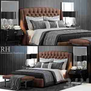 تخت خواب با عسلی با آباژور ونمیکت Restoration Hardware Warner Tufted Bed