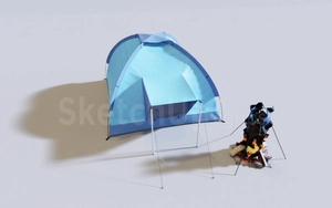 مجموعه ای از چادر برای کمپینگ در طبیعت برای اسکچاپ