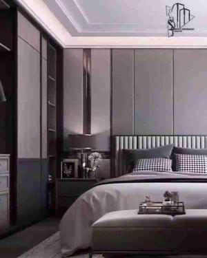 اتاق خواب طراحی با تم خاکستری