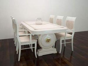 ابجکت میز صندلی  ناهارخوری6نفره چوبی رنگ سفید طرح کلاسیک