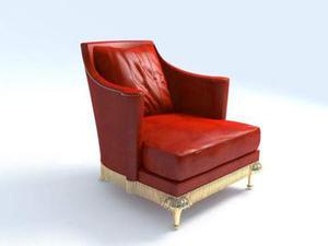 صندلی کلاسیک دسته دارچرم قرمز با پایه های فلزی طلایی