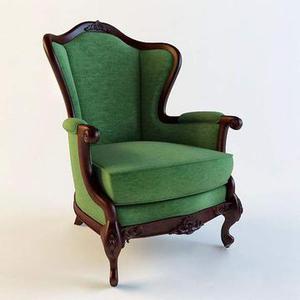 صندلی کلاسیک دسته داربا چوب قهوه ای رنگ پارچه سبزمخمل