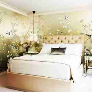 پتینه دیوار های اتاق خواب با گل و پرنده