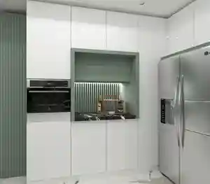 آشپزخانه سفید با بین کابینتی مشکی