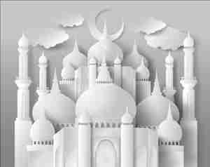 مسجد و ماه و ابر بک گراند برای ماه رمضان و مذهبی