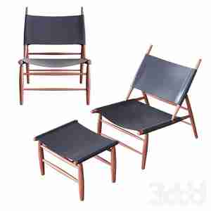 صندلی چوبی و پاف با چوب گرد Triangle Chair&Ottoman